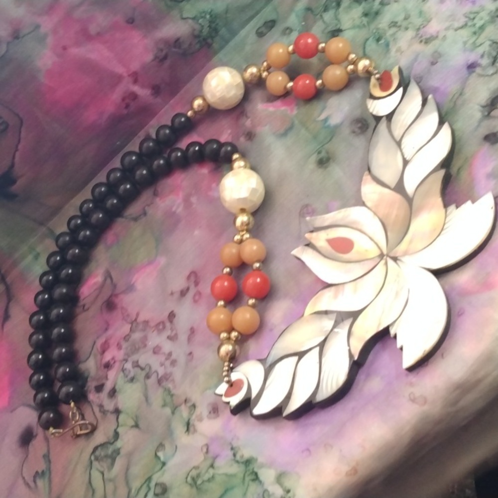 *Necklace, Mother of Pearl Lotus Flower, 24" Long